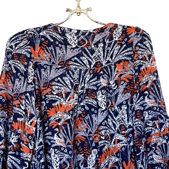 Maeve By Anthropologie Cathy Pleated Blouse with Blue and Orange Jungle Print XS - Picture 10 of 16